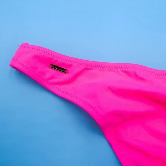 Victorias Secret Medium Pink Deep Cut Brazilian Bikini Bottom Beach Swimwear New - Picture 6 of 7
